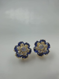 Boucles d'oreilles clous en argent sterling 925, forme fleur bleue nano, bijoux indiens pour femmes, cadeau pour elle - Product Image 4