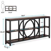 Table console en bois étroite multifonctionnelle industrielle extra longue de 70,9 pouces avec rangement à 3 niveaux, salon, meubles de maison