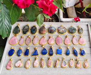 Wholesale Natural Gemstone Pendants Gold Plated Bezel Setting Crystal Charm Premium Quality Women's Trendy Jewelry Making Gift - Product Image 4