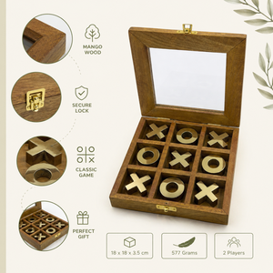 Juego de Tic Tac Toe de Madera de Lujo |   Tabla Artesanal de Madera de Mango 18x18x3.5 cm |   Juego de Mesa de Estrategia Clásico, Decoración, Artículo de Regalo - Product Image 5