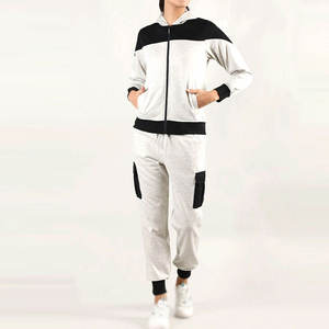 Women Color Blocking <b>Tracksuit</b> Hooded Zipper Full Sleeve Casual Regular Fit Polyester Cotton Autumn Wear Side Pockets - Product Image 5