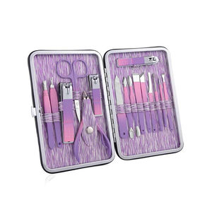 Professional 5 in 1 Stainless Steel <b>Nail</b> <b>Kit</b> with Clipper Cuticle Nipper Scissors File Tweezer Portable Manicure Set Case Purple - Product Image 2