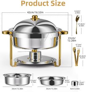 Premium Stainless Steel Chafing Dish with Gold Handles and Trim Luxury Round Buffet <b>Food</b> <b>Warmer</b> Set for Upscale Catering Events - Product Image 4