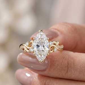 Anillo Art Deco con Diamante Corte Marquesa de 2.02CT, Estilo Clásico, Oro Sólido de 14K, Cultivado en Laboratorio, para Mujer, Estilo Vintage, Regalo de Compromiso - Product Image 1