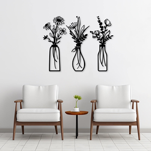 Handmade Black Metal Flower <b>Vase</b> Wall Art Modern Decorative Sculpture Ideal For Kitchen Lounge And Lobby Interior Accent - Product Image 5