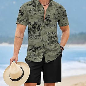 Ensemble chemise et short 2 pièces, tenue hawaïenne décontractée, logo personnalisé, vêtements de plage pour hommes, ensemble chemise et short léger pour l'été - Product Image 2