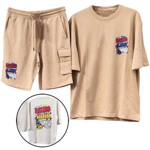 Mens Summer Sporty 100% Cotton Velour Short Sleeve T-Shirts and Shorts Sweatsuit 2-Piece <b>Set</b> - Product Image 3