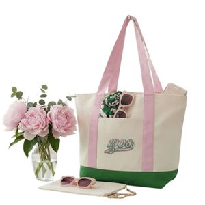 Sac fourre-tout en toile blanc et vert pour femme, grand sac de courses réutilisable, sac à main à bandoulière tendance, sac fourre-tout décontracté en coton, cadeau - Product Image 2