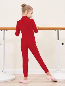 Justaucorps rouge à manches longues et col roulé pour filles, tenue de danse pour l'entraînement, gymnastique, justaucorps pour enfants, justaucorps intégral - Product Image 4