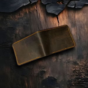 Portefeuille en cuir artisanal de qualité supérieure, fait main, avec surpiqûres, plusieurs emplacements pour cartes et poche à monnaie sécurisée à fermeture pression - Product Image 2