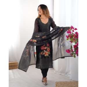 Ensemble de costume Dupatta avec pantalon de travail et impression numérique en jacquard pour femmes - Product Image 2