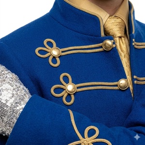 Traje Azul para Hombre con Bordado Dorado, Cuello de Solapa, Estilo Británico Formal, Pantalones y Chaqueta - Product Image 4