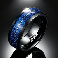 Bague en carbure de tungstène avec texture de météorite bleue et incrustation de flèche argentée, alliance de mariage bombée de 8 mm pour homme, bijoux Galaxy en gros