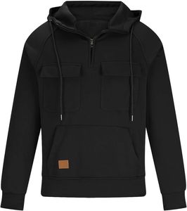 Sweat-shirt à capuche noir pour homme, de qualité supérieure, à fermeture éclair courte, couleur unie, chaud et confortable - Product Image 1
