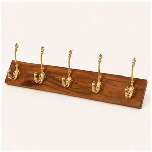 Luxury Solid Wood Wall Mounted Coat <b>Rack</b> with 5 Antique Brass Hooks Vintage Gold Decorative Rail for Bedroom and Office - Product Image 5
