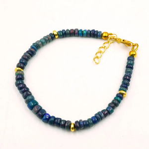 HAYAAT GEMS Natural Black Ethiopian Opal Multi <b>Fire</b> Cabochon Bracelet Gold Accent Beads Luxury Anniversary Jewelry - Product Image 1