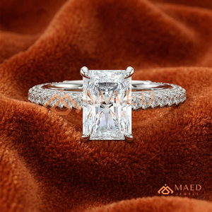 Elegant 925 Sterling <b>Silver</b> Radiant Cut <b>Solitaire</b> Diamond Engagement <b>Ring</b> with Pave Band for Women - Product Image 1