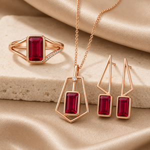 10K Solid Gold Natural <b>Ruby</b> Jewelry Set Ring <b>Necklace</b> Earrings Fine Jewelry for Women Custom OEM Manufacturer - Product Image 6