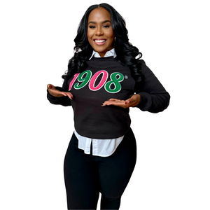 Sudadera Premium de Cuello Redondo para Mujer, Informal, de Invierno, en Felpa Verde, con Bordado de Letras Griegas - Product Image 1