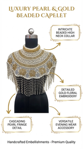 Robe de soirée vintage pour femme, coupe droite, col cape, ornée de perles dorées et blanches, avec broderie décorative, style mode - Product Image 6