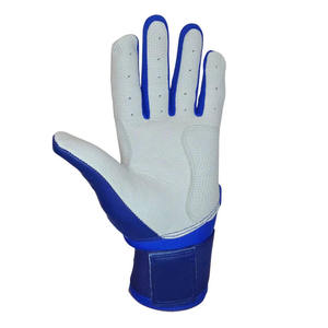 <b>Blue</b> White Leather Baseball Batting Gloves Breathable Soft Palm Anti Slip Grip Adjustable Wrist Strap Custom Logo OEM Training - Product Image 4