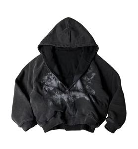 Sweat à capuche court sur mesure de haute qualité pour hommes, en coton lourd, surdimensionné, délavé à l'acide, avec fermeture éclair, impression sérigraphique - Product Image 4