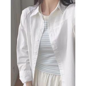 เสื้อเชิ้ตผู้หญิงผ้าฝ้าย 100% ติดกระดุม แขนยาว สีฟ้าอ่อน สไตล์ลำลอง ทรงหลวม ใส่สบาย รุ่นพื้นฐาน สำหรับฤดูใบไม้ร่วง ปี 2026 - Product Image 4