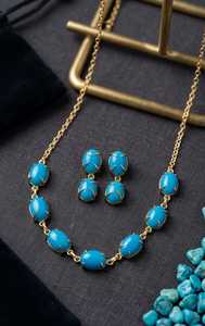 Conjunto de Collar y Pendientes XOXO de Latón Chapado en Oro con Turquesa, Estilo Western Vintage Hecho a Mano, con Gemas AA y Joyería para Fiesta de Mujer - Product Image 4