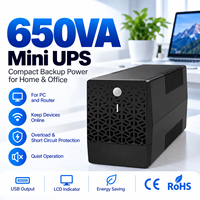 UPS Mini Berkualitas Tinggi 650VA Fase Tunggal, Daya Cadangan Tanpa Interupsi untuk Komputer, Router, POS dengan LCD, USB, WiFi, Bersertifikasi CE RoHS