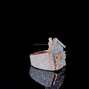 Bague de maison personnalisée en argent sterling plaqué or rose avec diamant Hip Hop moissanite pour hommes - Product Image 3