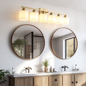 Lampada da Bagno Moderna a 6 Luci, Oro Spazzolato, 38 Pollici, Illuminazione per Bagno in Oro - Product Image 1