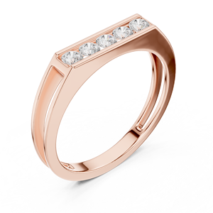 Bague barre moderne en or rose 18 carats avec cinq diamants de laboratoire ronds taillés, 1 carat, luxe pour homme - Product Image 2