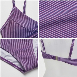 Ensemble bikini rayé pour femme, haut triangle froncé à décolleté plongeant, bas string, maillot de bain extensible - Product Image 4