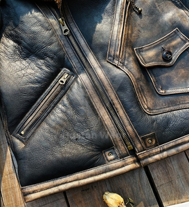 Husten Wear <b>Men's</b> Genuine <b>Leather</b> Bomber <b>Jacket</b> with Polyester Lining Windproof Streetwear Front Logo Winter Coat - Product Image 2