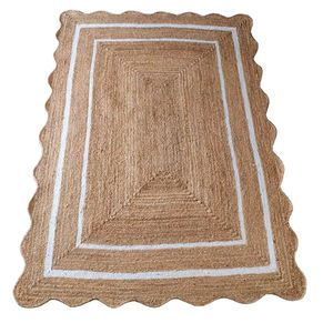 พรมปูพื้นทรงสี่เหลี่ยมขอบหยัก ทำจากปอกระเจาธรรมชาติ ทอมือ เป็นมิตรกับสิ่งแวดล้อม ซักได้ ทันสมัย รุ่น Aera ขอบสีขาว ปรับขนาดได้ พรมถัก - Product Image 1