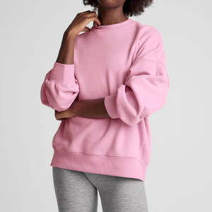 Sweat-shirts et sweats à capuche en molleton surdimensionnés pour femmes, col rond, logo personnalisable sur le devant, haute qualité, OEM - Product Image 1