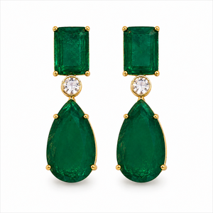 Pendientes de lujo al por mayor, chapados en oro de 18 quilates, con doble esmeralda verde, corte octogonal, piedra de cristal verde esmeralda, para mujer - Product Image 1