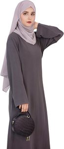 Abaya grise unie pour femme, robe longue à manches longues et col rond, coupe ample, tenue modeste pour tous les jours, toutes saisons - Product Image 3