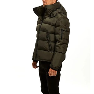 Men's Olive Green Hooded Puffer <b>Jacket</b> Waterproof Windproof Polyester Filled Winter Casual Zipper Closure Thick Insulated High - Product Image 5