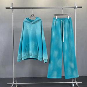 ชุดวอร์มทรงขาบานคุณภาพสูง สีซีดแบบซันเฟด ตัดเย็บตามสั่ง เสื้อฮู้ดดี้ทรงครอปไหล่ตก ชุดวอร์มทรงขาบานแบบย้อมสีเอซิด - Product Image 2