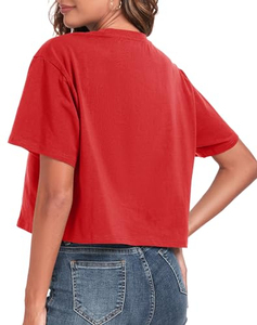 T-shirt court pour femme, couleur unie, manches courtes, col rond, coupe classique, décontracté, respirant, séchage rapide, tissu jersey 100% coton - Product Image 3