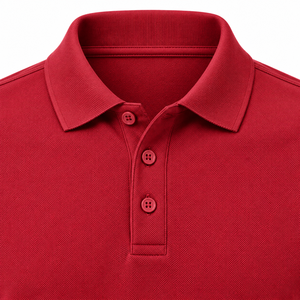 <b>Men's</b> Long Sleeve <b>Polo</b> <b>Shirt</b> <b>Red</b> Solid Color Button Collar Casual Top 100% Cotton jersey 220 GSM - Product Image 3