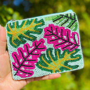 Bolso de mano con cuentas de hojas tropicales hecho a mano, con cremallera bordada, ecológico, duradero, a la moda, para verano, playa, bolsa de viaje, monedero, regalo - Product Image 3