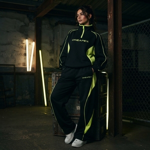 Women's <b>Black</b> Neon Green Quarter Zip Tracksuit Set Sportswear Pullover Sweatshirt <b>Jogger</b> Pants Casual Streetwear - Product Image 3