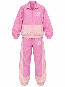 Women’s <b>Pink</b> & White <b>Tracksuit</b> <b>Set</b> Custom Windbreaker Jacket & Jogger Pants 2 Piece Sportswear Training Suit OEM/ODM - Product Image 1