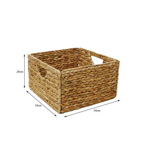 Handwoven Water Hyacinth <b>Square</b> Foldable Eco-Friendly <b>Storage</b> <b>Baskets</b> Classic Style Cutout Handles for Living Room Organization - Product Image 2