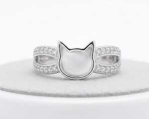 925 Sterling Silver 6mm <b>Cat</b> Face <b>Ring</b> with CZ Shank Blank Resin Ashes Memorial <b>Ring</b> <b>Cat</b> Lover Animal <b>Ring</b> DIY Keepsake Jewelry - Product Image 6