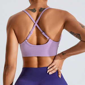 Women's Yoga Fitness Sports <b>Bra</b> Breathable Seamless High <b>Stretch</b> Comfortable Workout Wear with Front Logo - Product Image 4