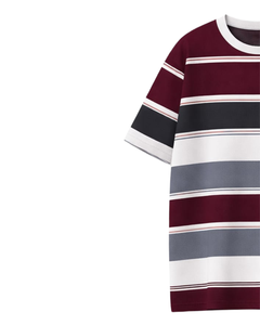 Camiseta Personalizada a Rayas Borgoña para Hombre, Cuello Redondo, Manga Corta, Informal, Verano, Estilo Urbano, Fabricante y Proveedor OEM - Product Image 3