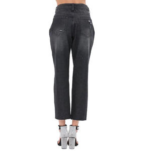 Jeans ajustados negros para mujer con adornos laterales elegantes y dobladillo sin rematar, de cintura alta, elásticos, de mezclilla perlada. - Product Image 6